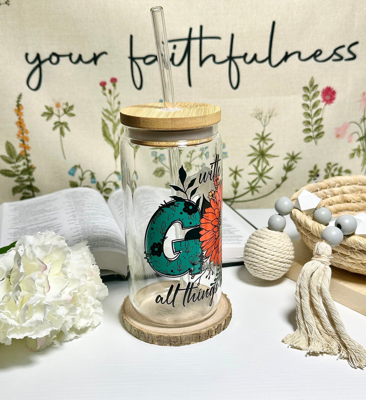 With God All Things Are Possible Glass Cup – 16 oz 🌼✝️
