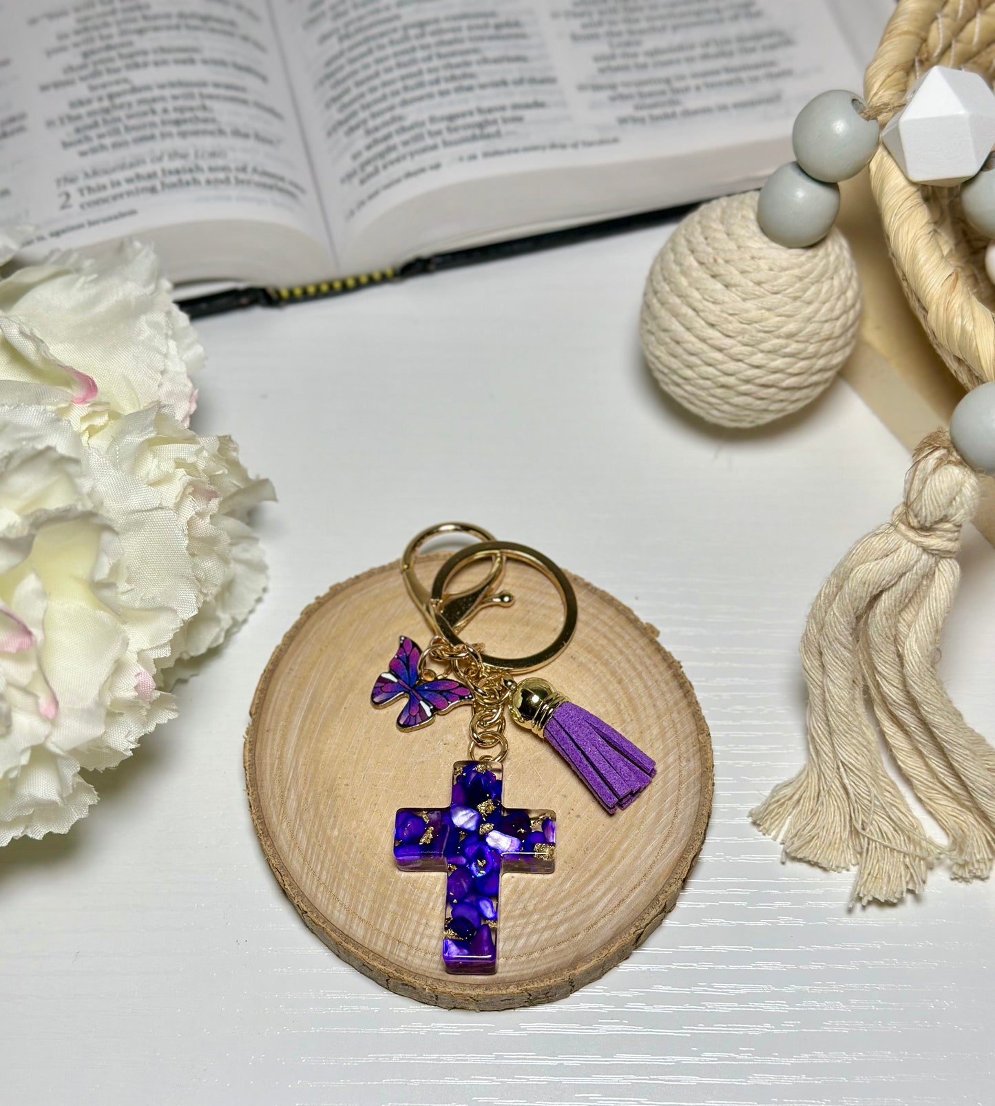 Plum purple Cross Keychain 💜