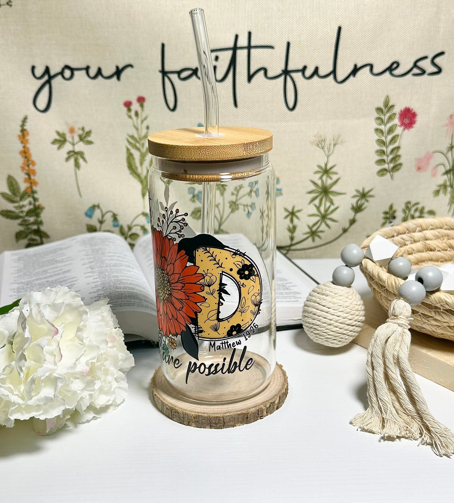 With God All Things Are Possible Glass Cup – 16 oz 🌼✝️
