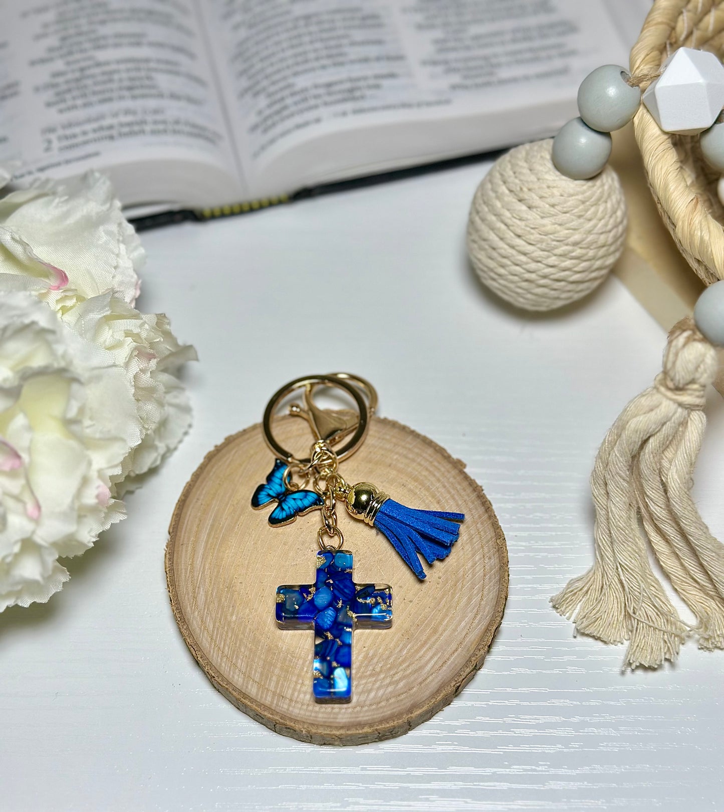 Navy Blue Cross Keychain 🦋