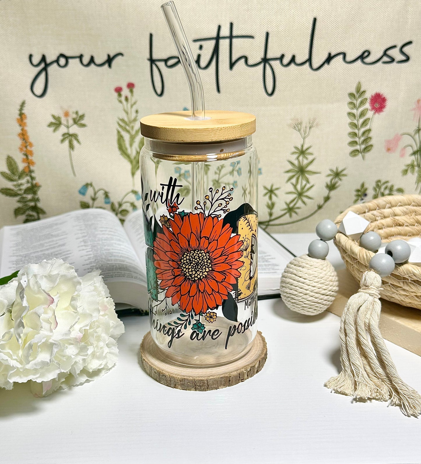With God All Things Are Possible Glass Cup – 16 oz 🌼✝️