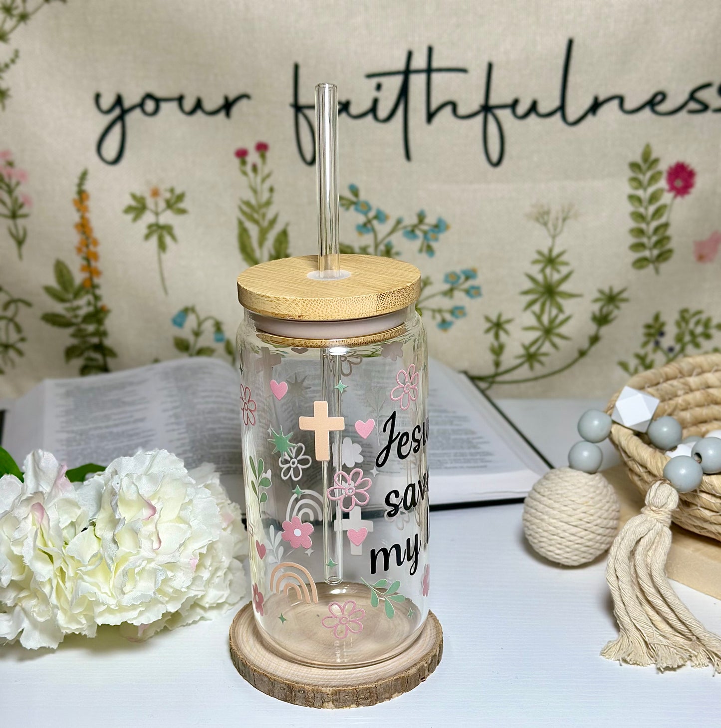 Jesus Saved My Life - 16oz Glass Cup💕